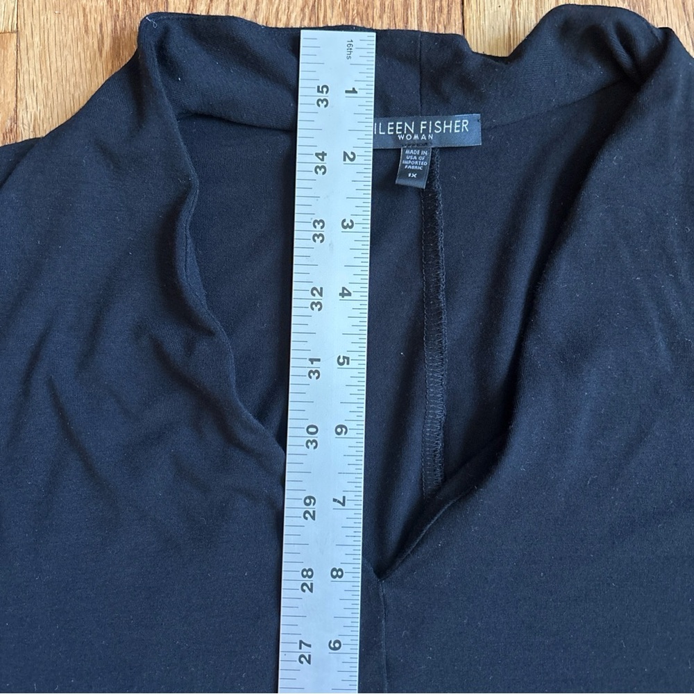 Eileen Fisher Women Maxi Shift Dress Black Tencel Stretch Short Sleeve 1X V neck - Picture 8 of 8